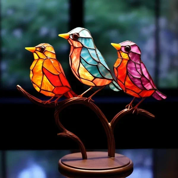 Colored Glass Bird Figurine | Handcrafted Artisan Design | Elegant Tabletop & Windowsill Decor
