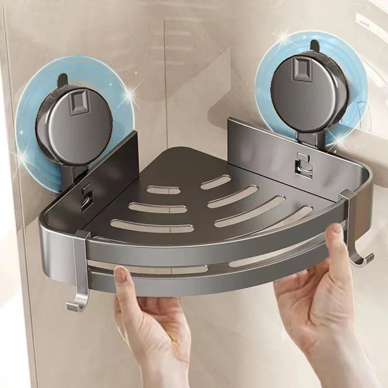 Corner Bathroom Organizer | Suction-Powered No-Drill | Water-Drain Design | Easy Installation