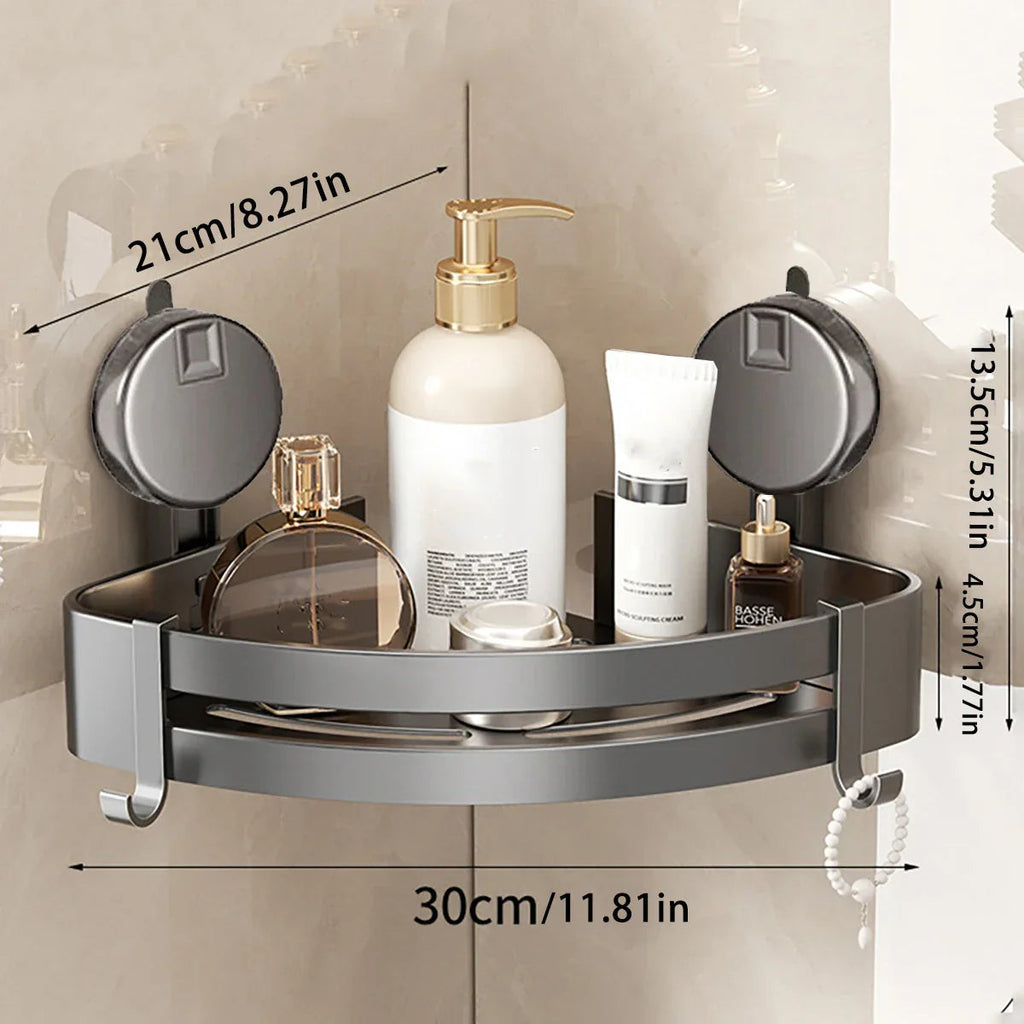Corner Bathroom Organizer | Suction-Powered No-Drill | Water-Drain Design | Easy Installation