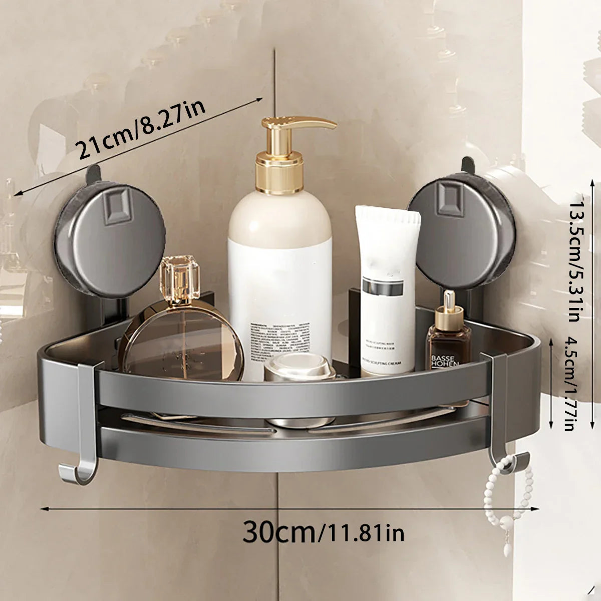 Corner Bathroom Organizer | Suction-Powered No-Drill | Water-Drain Design | Easy Installation