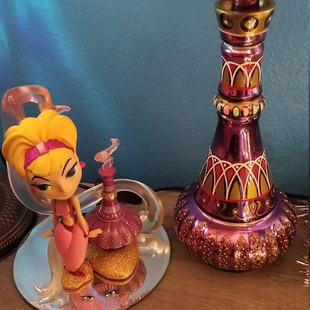 Decorative Genie Bottle | Purple Mirror Finish | Hand-Painted Glass | 10.5 in