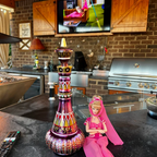 Decorative Genie Bottle | Purple Mirror Finish & Mulberry Accents | Hand-Cast Glass, 10.5 in
