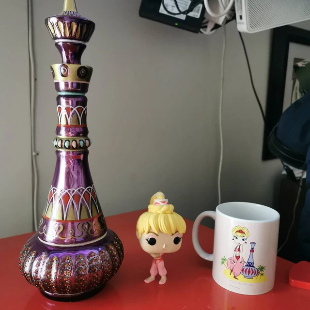 Decorative Genie Bottle | Purple Mirror Finish & Mulberry Accents | Hand-Cast Glass, 10.5 in