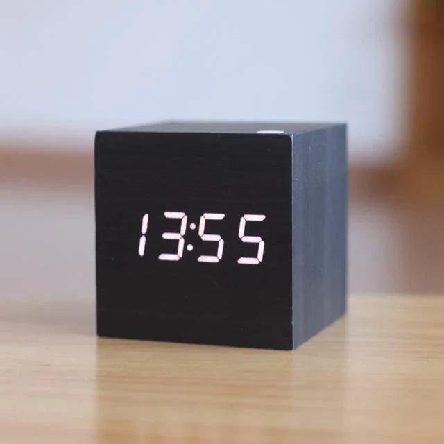 Digital Wooden Desk Clock | Hidden LED Display | Wood Finish & Minimalist Decor