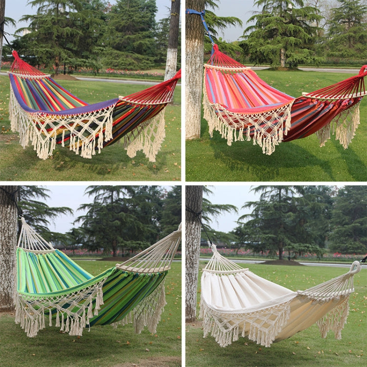 Double Camping Hammock | Fringed Cotton Canvas | 200x150cm Size & Removable Wooden Pole