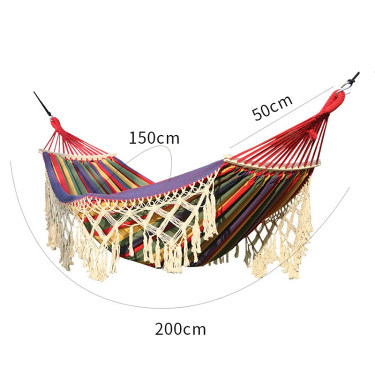 Double Camping Hammock | Fringed Cotton Canvas | 200x150cm Size & Removable Wooden Pole