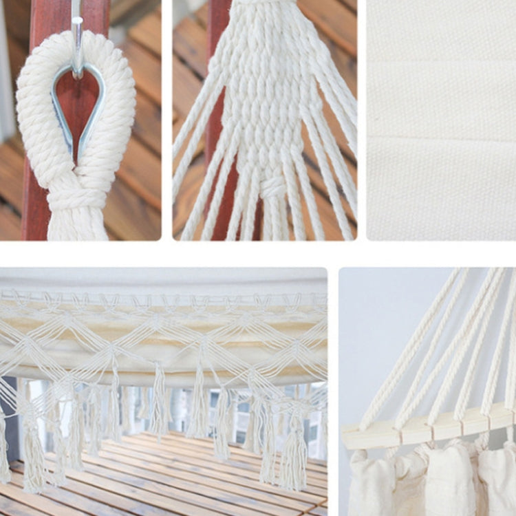 Double Camping Hammock | Fringed Cotton Canvas | 200x150cm Size & Removable Wooden Pole