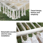 Double Camping Hammock | Fringed Cotton Canvas | 200x150cm Size & Removable Wooden Pole