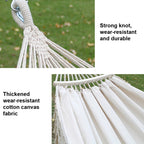 Double Camping Hammock | Fringed Cotton Canvas | 200x150cm Size & Removable Wooden Pole
