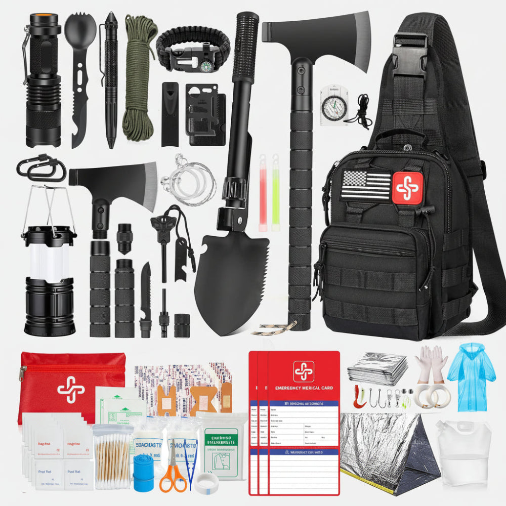Emergency Preparedness Kit | 262-Piece First Aid & Survival | Carbon Steel Tools, Molle Bag