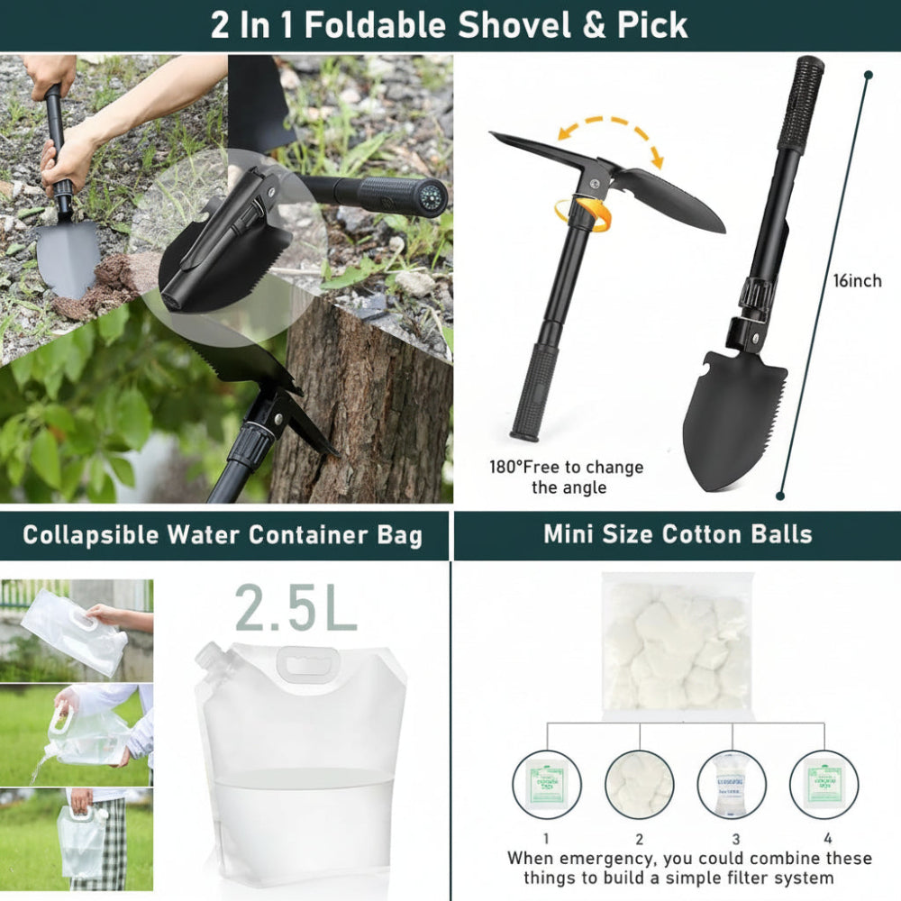 Emergency Preparedness Kit | 262-Piece First Aid & Survival | Carbon Steel Tools, Molle Bag