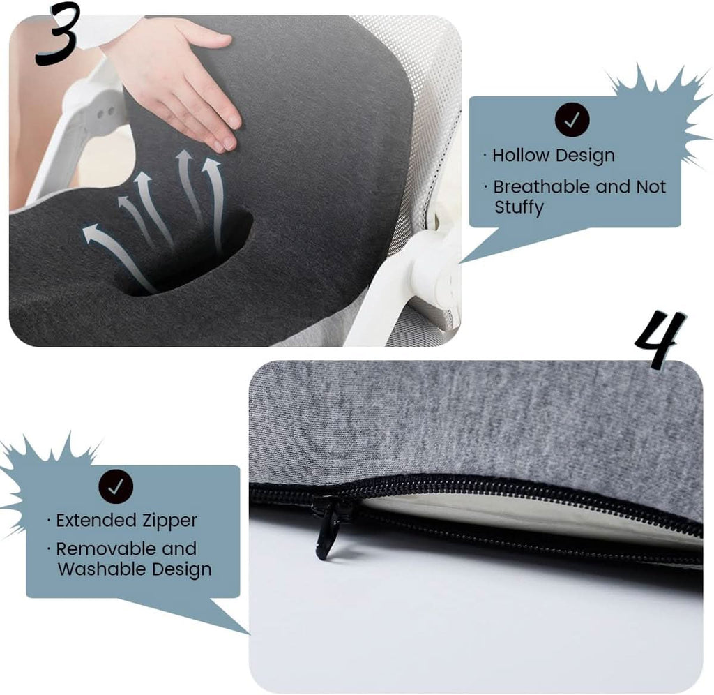 Ergonomic Seat Cushion | Contoured Memory Foam Lumbar Support | Non-Slip Base & Breathable Cover
