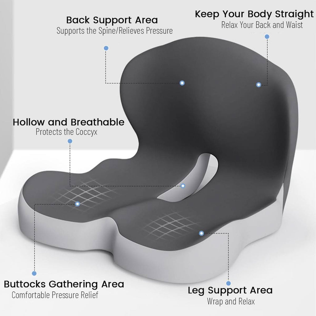Ergonomic Seat Cushion | Contoured Memory Foam Lumbar Support | Non-Slip Base & Breathable Cover