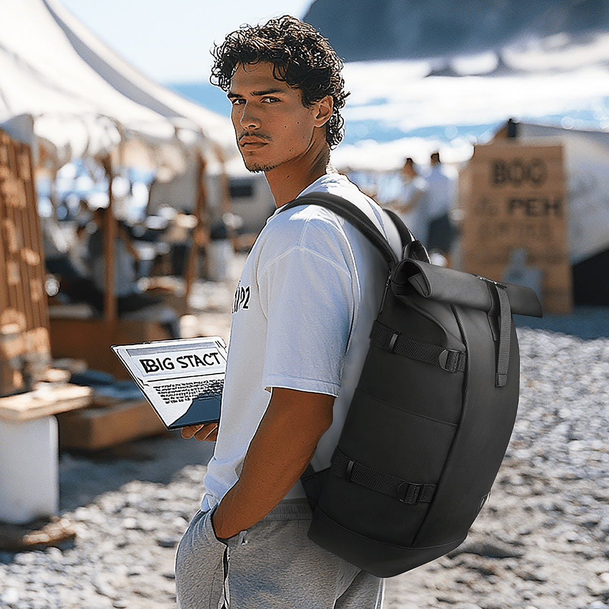 Expandable Rolltop Backpack for 17-inch Laptop | Water-Resistant Oxford | Anti-Theft Security