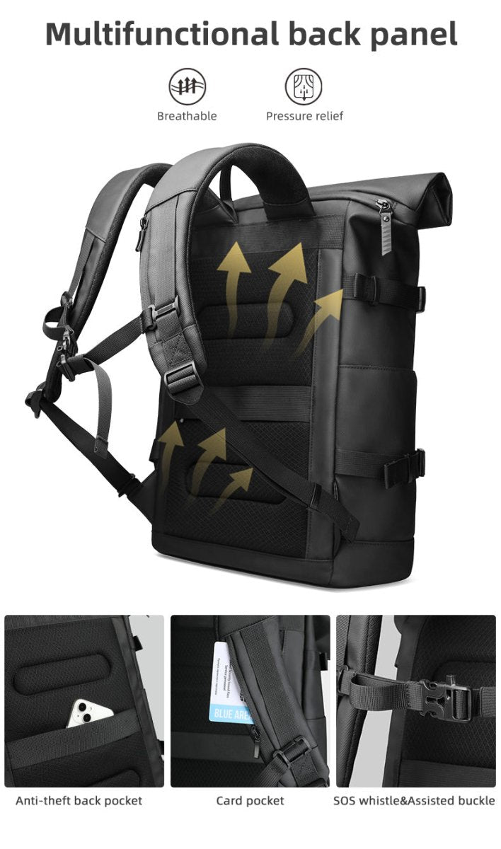 Expandable Rolltop Backpack for 17-inch Laptop | Water-Resistant Oxford | Anti-Theft Security