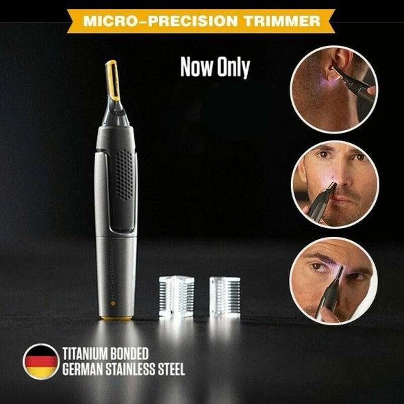 Facial Trimmer | Ultra-Thin Angled Blade | Stainless Steel & Titanium | Cordless LED Light