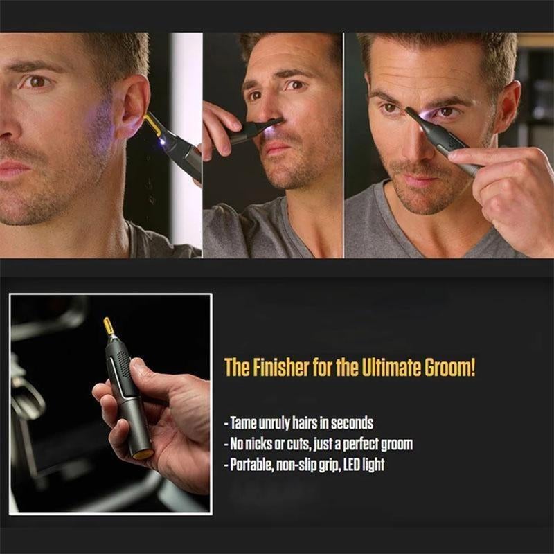 Facial Trimmer | Ultra-Thin Angled Blade | Stainless Steel & Titanium | Cordless LED Light