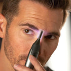 Facial Trimmer | Ultra-Thin Angled Blade | Stainless Steel & Titanium | Cordless LED Light