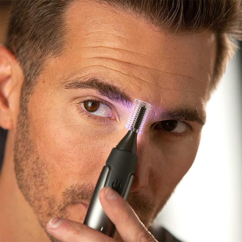 Facial Trimmer | Ultra-Thin Angled Blade | Stainless Steel & Titanium | Cordless LED Light