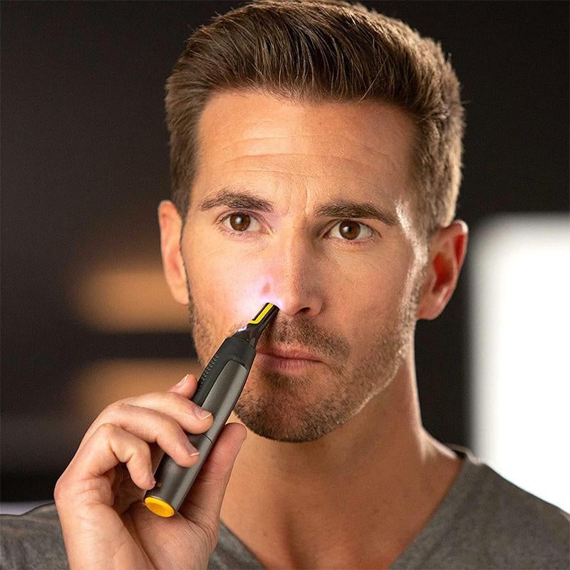 Facial Trimmer | Ultra-Thin Angled Blade | Stainless Steel & Titanium | Cordless LED Light