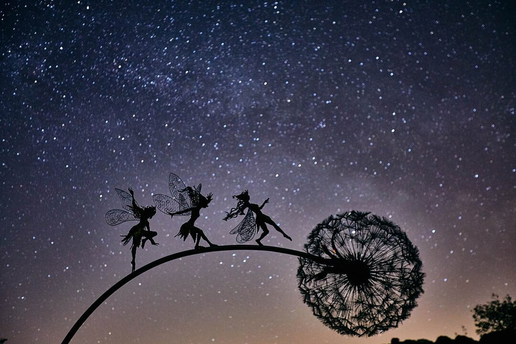Fairy Garden Stake | Dancing Fairy Wind Spinner | Metal Dandelion & 31.5 in Stake