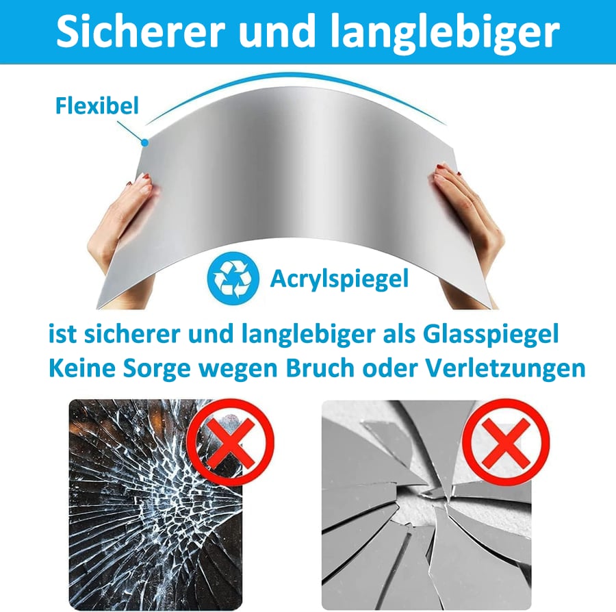 Flexible Mirror Sheet | Shatterproof & Bendable | Self-Adhesive Backing | Child-Safe