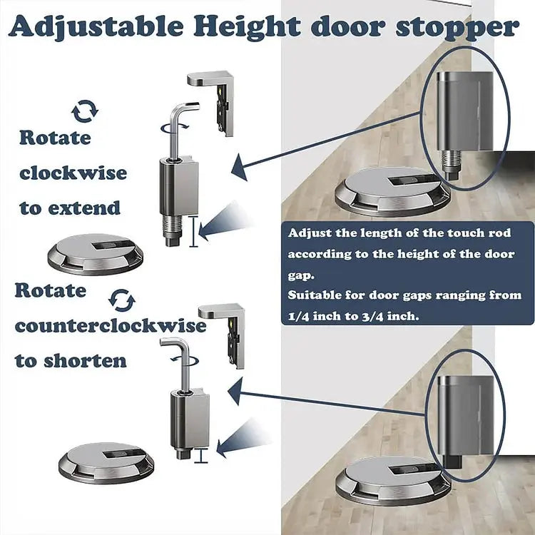 Floor Door Stopper | Press-to-Lock Mechanism | Durable Zinc Alloy | 2-Pack