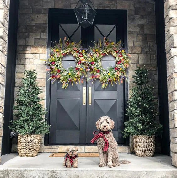 Front Door Decorative Wreath | Texas Wildflower Design | Silk Flowers on Grapevine Base | 16-inch