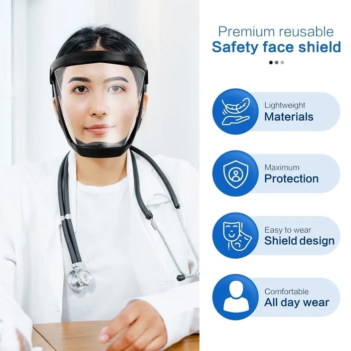 Full Face Shield | Large Wrap-Around Transparent | Anti-Fog | Comfortable Fit