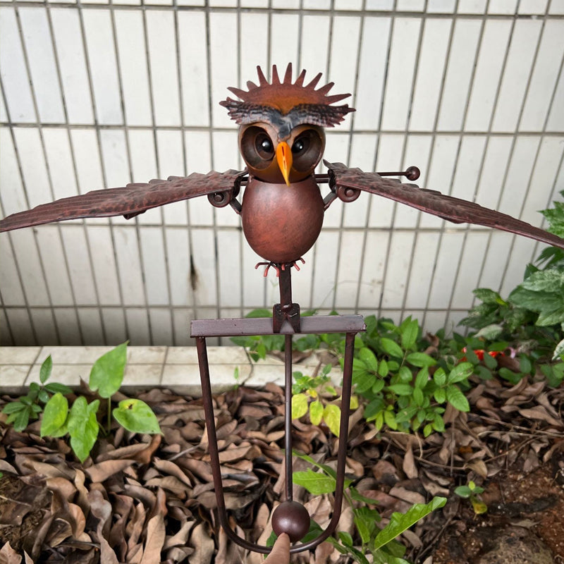 Garden Bird Wind Spinner | Animated Swinging Design | Powder-Coated Metal, Eagle & Owl Styles