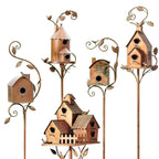 Garden Birdhouse Stake | Metal Art Design | 75cm Pole | Outdoor Accent