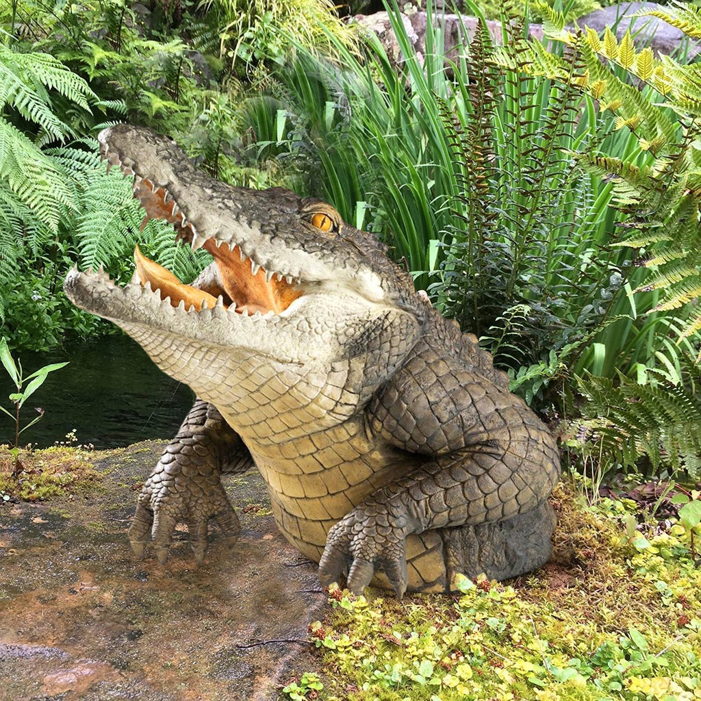 Garden Crocodile Statue | Lifelike Leaping Resin Sculpture | 19 cm Height