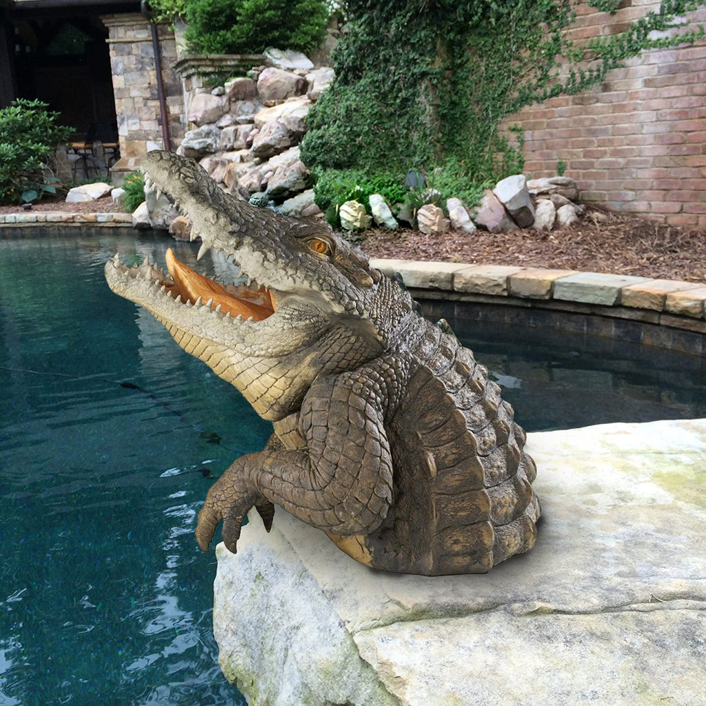 Garden Statue | Realistic Leaping Alligator Sculpture | Handmade Resin, 20cm | Pool & Garden Décor