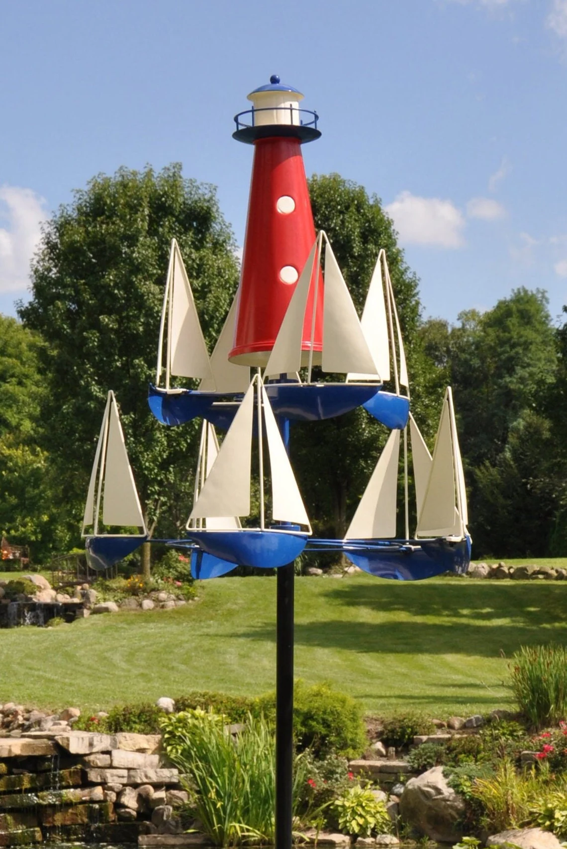 Garden Wind Sculpture | Nautical Kinetic Art Design | Metal Construction & 100 cm Height