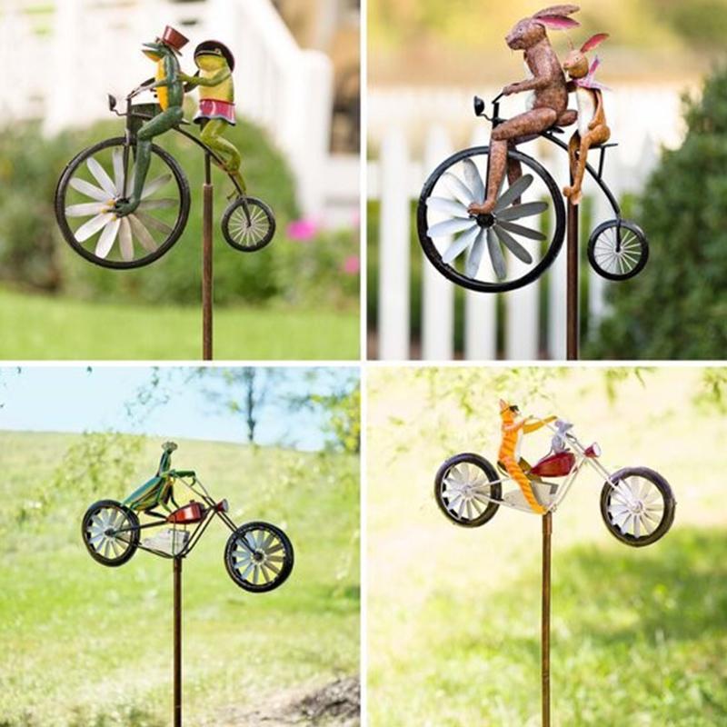 Garden Wind Spinner | Animal Bicycle Design | Recycled Metal | 56in Height