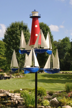 Garden Wind Spinner | Nautical Kinetic Sculpture with Spinning Boats | 38 in Metal Yard Decor