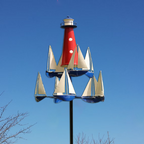 Garden Wind Spinner | Nautical Kinetic Sculpture with Spinning Boats | 38 in Metal Yard Decor