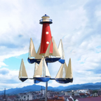 Garden Wind Spinner | Nautical Kinetic Sculpture with Spinning Boats | 38 in Metal Yard Decor
