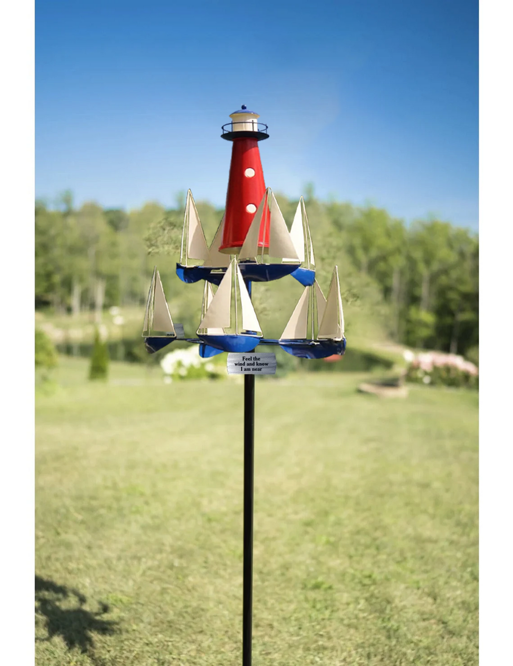 Garden Wind Spinner | Nautical Kinetic Sculpture with Spinning Boats | 38 in Metal Yard Decor
