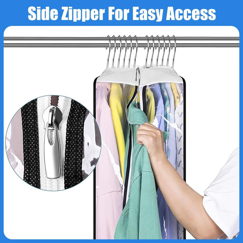 Garment Bags 6-Pack | Clear Gusseted Design | Side Zipper & Hanger Slot | Dust & Wrinkle Protection
