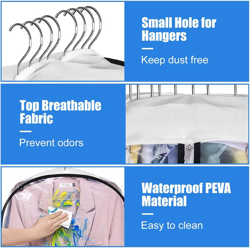 Garment Bags 6-Pack | Clear Gusseted Design | Side Zipper & Hanger Slot | Dust & Wrinkle Protection