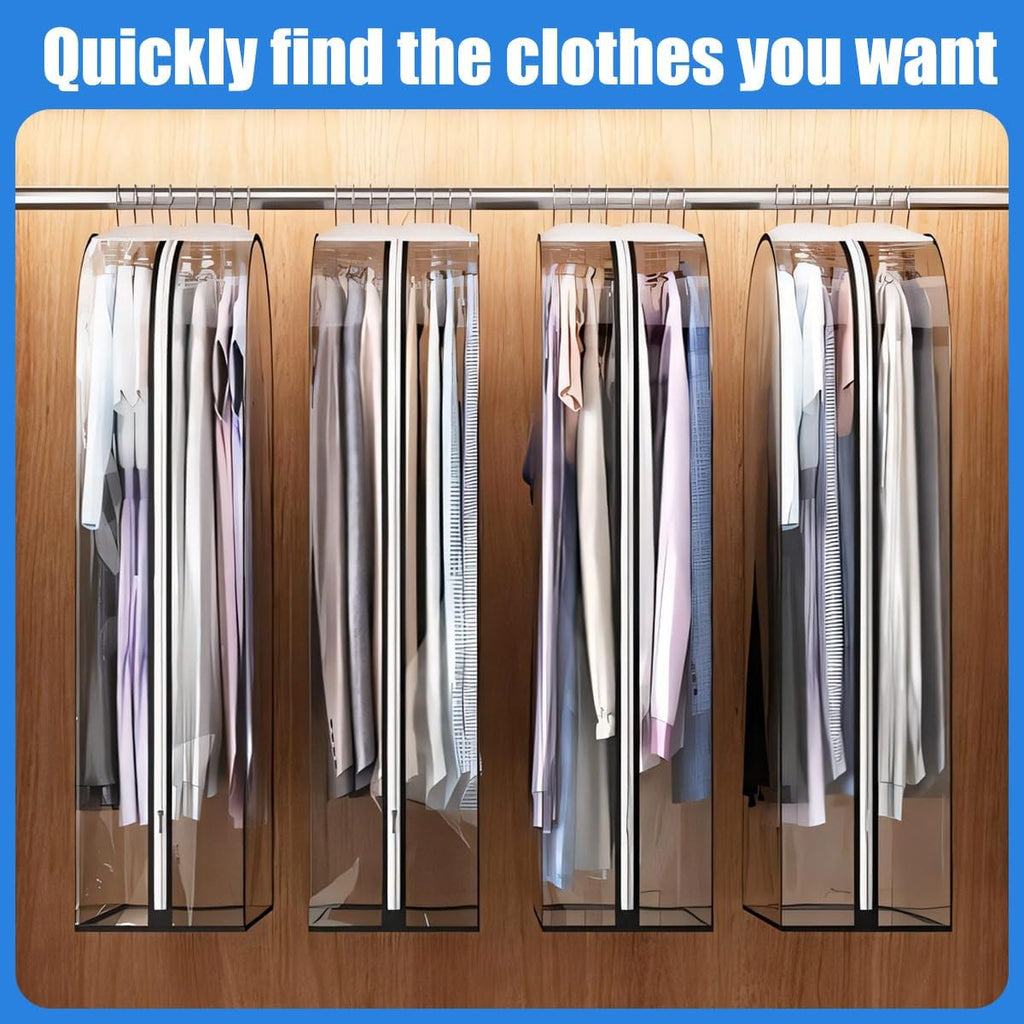 Garment Bags 6-Pack | Clear Gusseted Design | Side Zipper & Hanger Slot | Dust & Wrinkle Protection