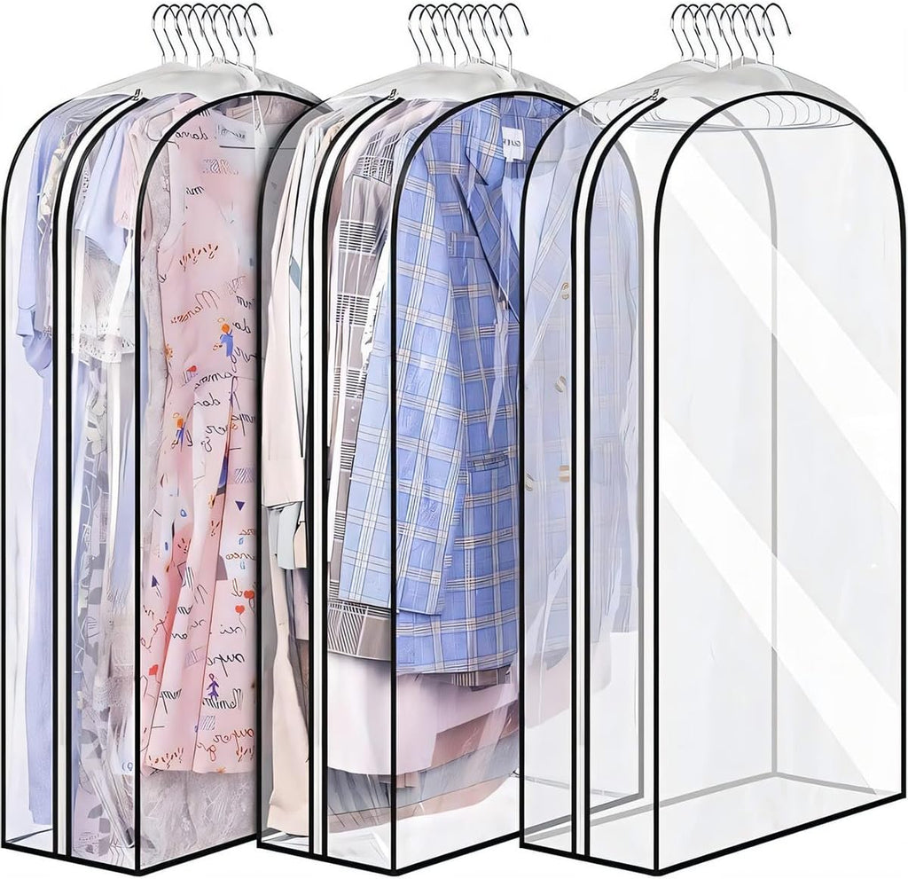 Garment Bags 6-Pack | Clear Gusseted Design | Side Zipper & Hanger Slot | Dust & Wrinkle Protection