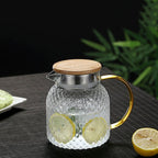Glass Pitcher | Heat-Resistant Textured Glass | Bamboo Lid with Dual Pour | For Hot & Cold Drinks