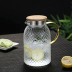 Glass Pitcher | Heat-Resistant Textured Glass | Bamboo Lid with Dual Pour | For Hot & Cold Drinks