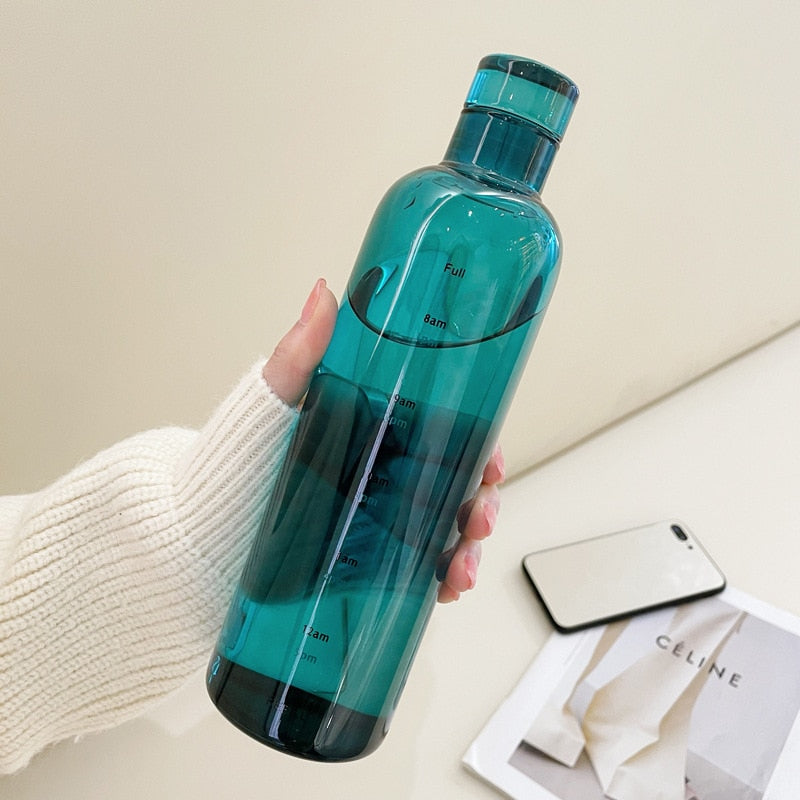 Glass Water Bottle | Time Scale Design | Temperature-Regulating | Leak-Proof Lid