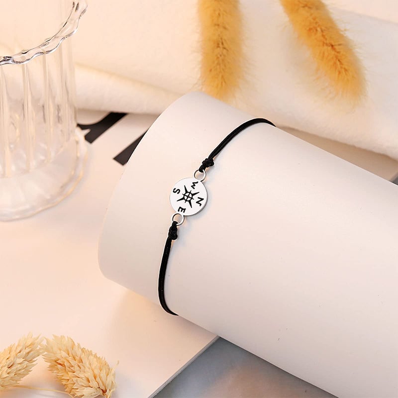 Graduation Bracelet | Stainless Steel Compass Charm | Adjustable Braided Cord | Gift Box & Card