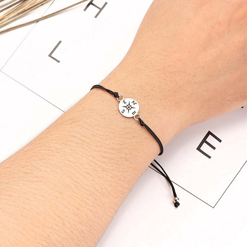 Graduation Bracelet | Stainless Steel Compass Charm | Adjustable Braided Cord | Gift Box & Card