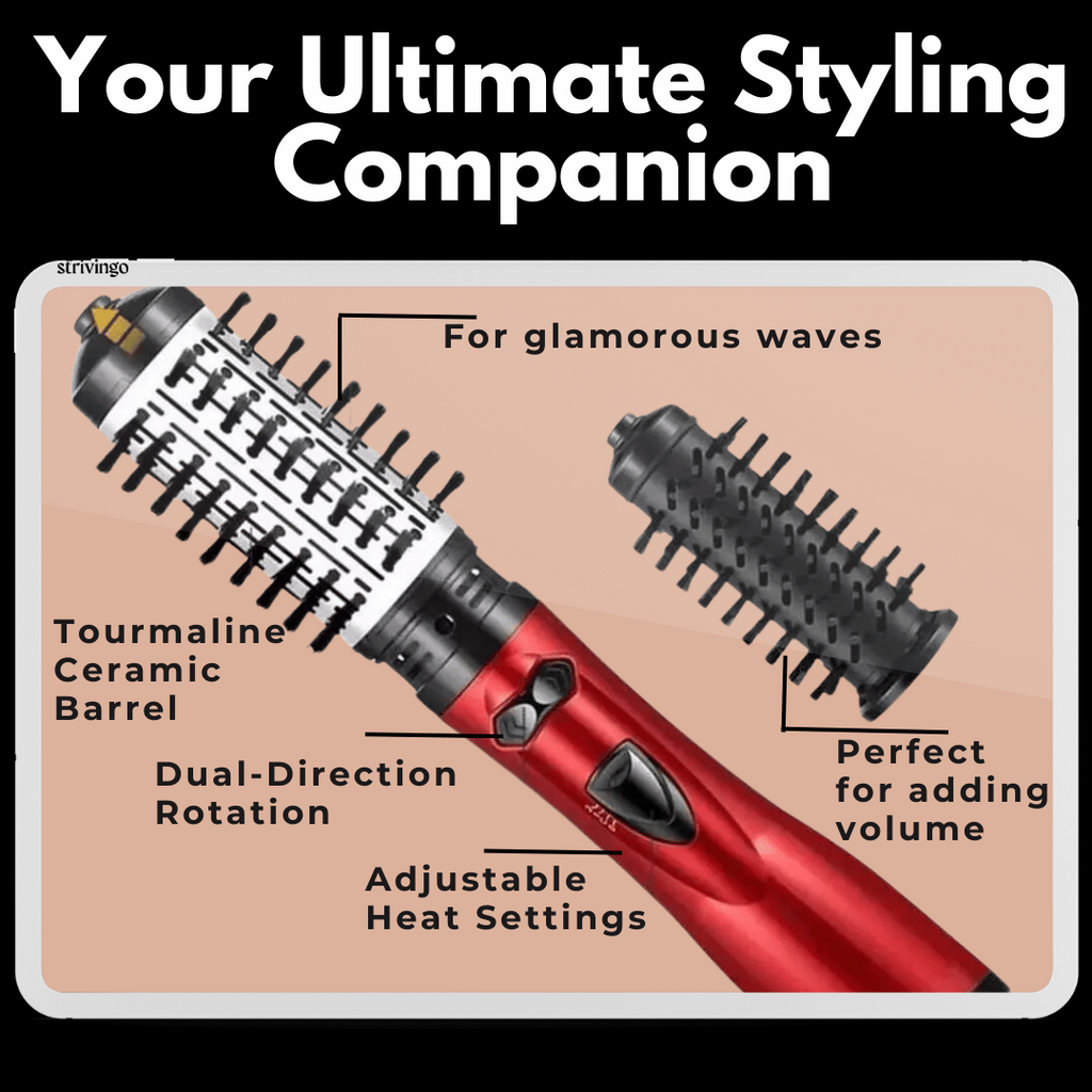 Hair Dryer & Styler | 360° Rotating Brush | Tourmaline Ceramic & Interchangeable Heads