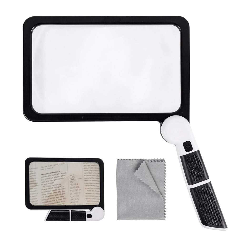 Handheld Reading Magnifier | 5x Magnification | LED Lighting & Foldable Anti-Slip Handle